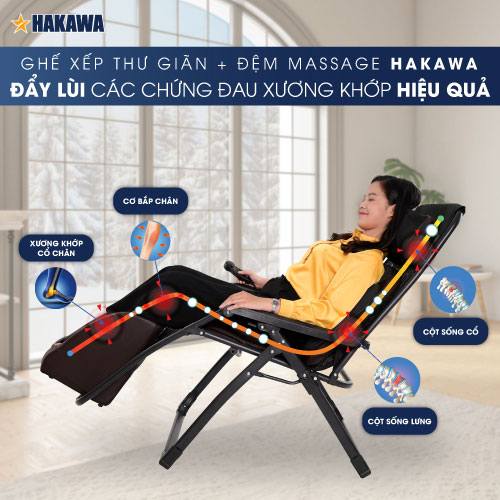 Combo ghế xếp thư giãn Hakawa HK-G22 và đệm Masage HK-M11